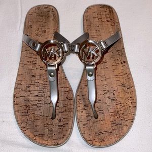 Women's Silver MK Monogram CHARM Jelly Cork Sandal